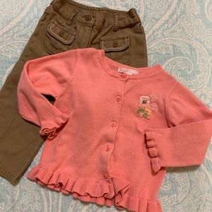 Janie and Jack brown pants and peachy pink sweater